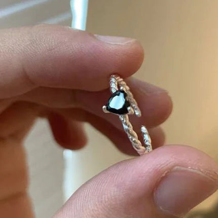 S925 Sterling Silver Black Zirconia Love Twist Ring