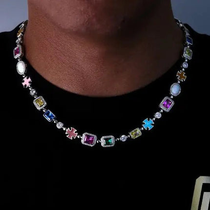 Gold-Plated Hip-Hop Gemstone Necklace