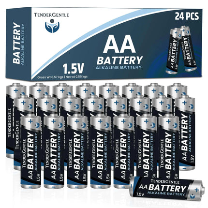 TenderGentle Double AA Batteries 24 Pack - Alkaline AA Batteries for Office and Household Items - No Mercury or Cadmium - Lamarshop1