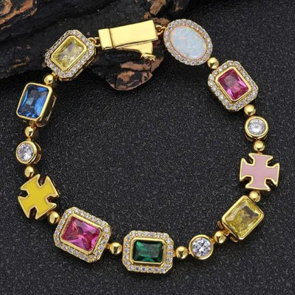 Gold-Plated Hip-Hop Gemstone Necklace