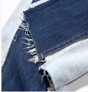 Two-tone Color Contrast Wide-leg Jeans for Slimming