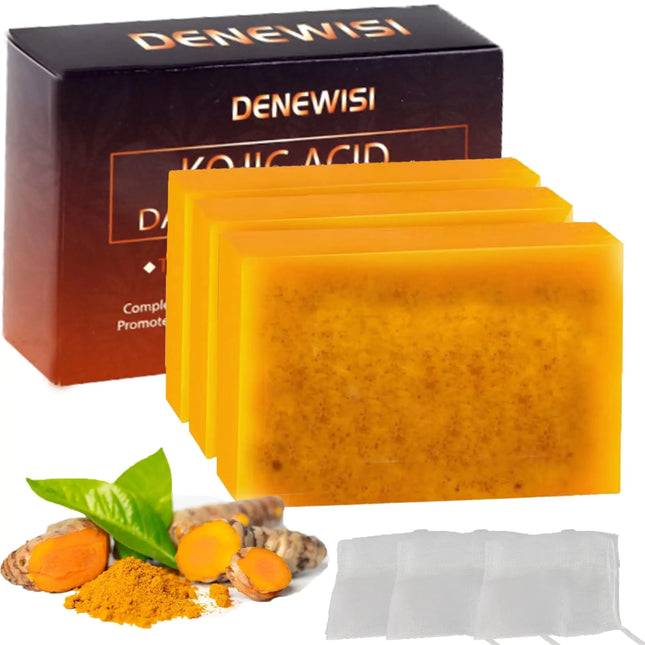 Denewisi 3PCS Turmeric SoapTurmeric Soap BarLemon Turmeric SoapTurmeric Soap Bar for Face ＆ BodyNatural Organic Turmeric Face And Body Wash Soap Bar for All Skin Types - Lamarshop1